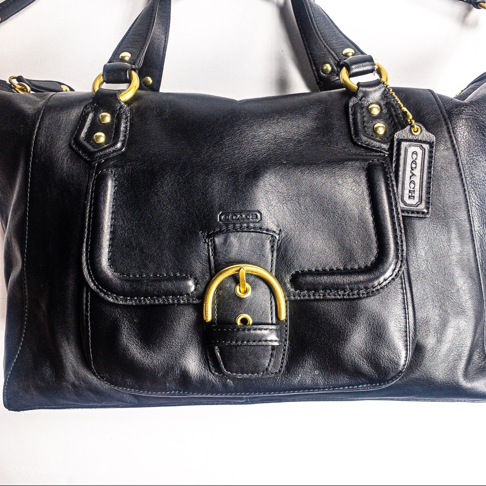 Coach Campbell Leather Satchel Black Brass Large - Picture 2 of 7